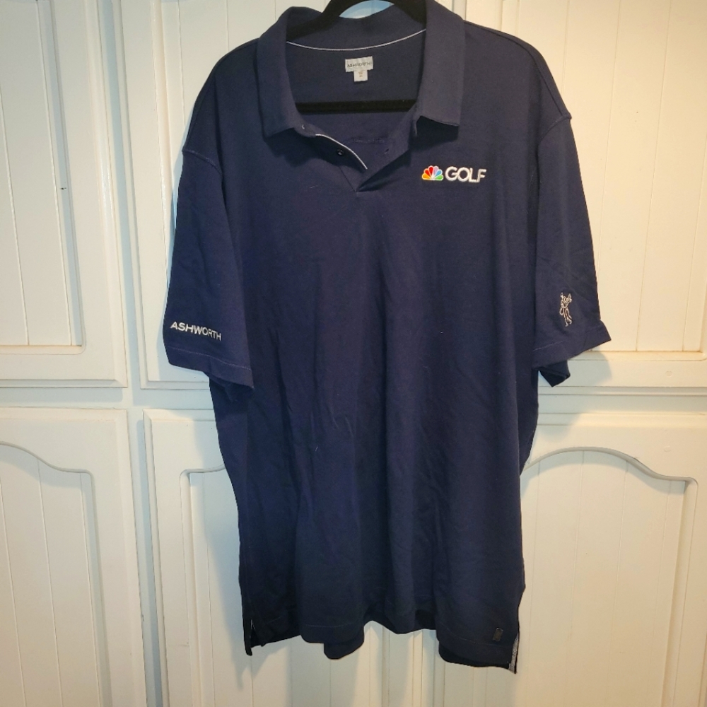 Ashworth NBC Golf Shirt.  Navy blue with logos.  Size 2XL.